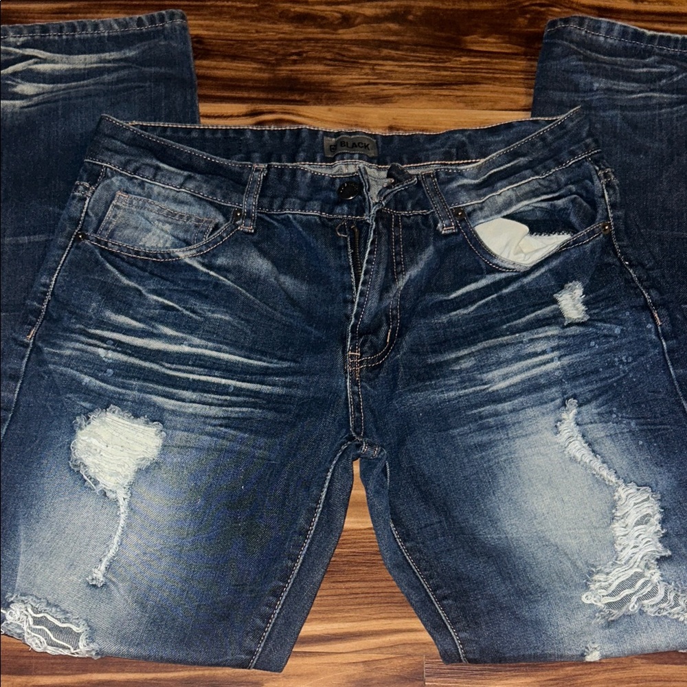 Black Men's Relaxed Distressed Blue Jeans